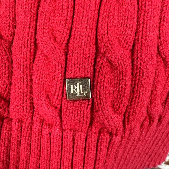 Lauren Ralph Lauren Sweater Size Large Red Cable Knit Crewneck Ruffle Sleeve - Picture 4 of 5